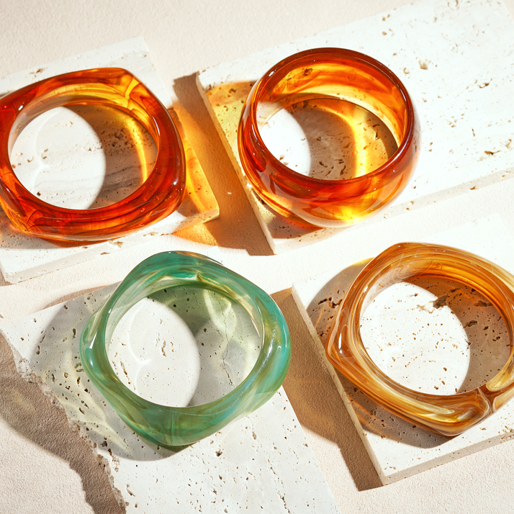 1 Bracelet Simple Et Polyvalent En Acrylique Pour Femme, Dégradé Irrégulier De Couleurs Image5
