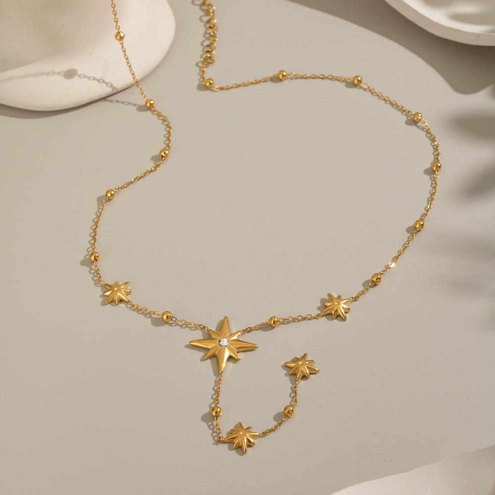 Ensemble De Colliers Et Colliers En Acier Inoxydable Imperméable Couleur Or Avec Étoiles Image4