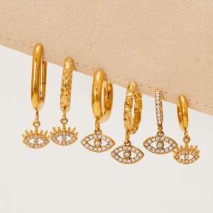 1 Paire De Boucles D'Oreilles Pendantes Délicates Œil De Diable En Acier Inoxydable Étanche Couleur Or Avec Zircon Pour Femme h5 Image2