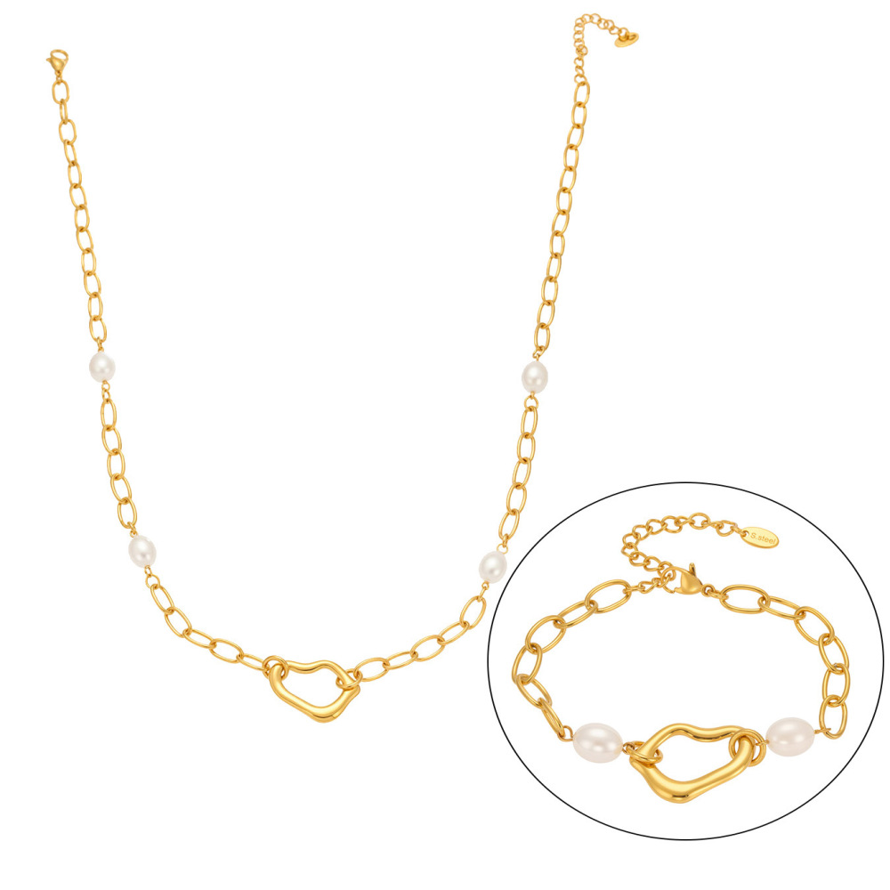 Ensembles De Bijoux Pour Femmes En Acier Inoxydable De Forme Classique Irrégulière, Étanches Et De Couleur Dorée h5Image7