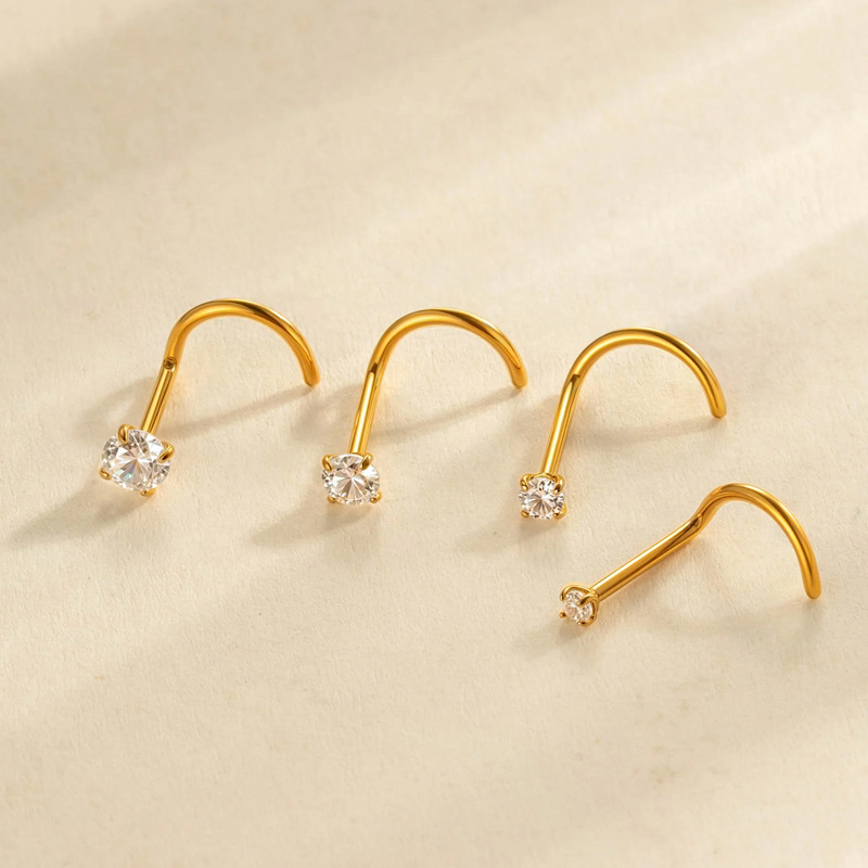 1 Piercing De Nez En Alliage De Titane Avec Zircon Couleur Or Image3