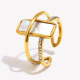 Bague ouverte double diamant coquillage blanc - Or 