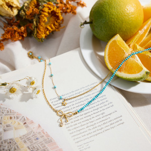 Collier À Plusieurs Rangs Pour Femme, Orné D'Un Nœud Papillon Élégant, En Acier Inoxydable Imperméable Et Couleur Or (1 Pièce) h5 Image7