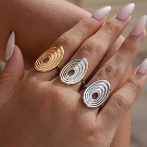 Bague Femme Style Rétro Rond Simple, En Acier Inoxydable Étanche (1 Pièce) h5 Image5