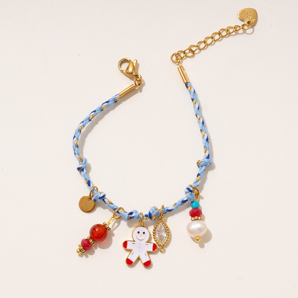 Bracelet À Breloques Pour Femme, Motif Dessin Animé De Noël, En Acier Inoxydable, Étanche, Couleur Or (1 Pièce). 
