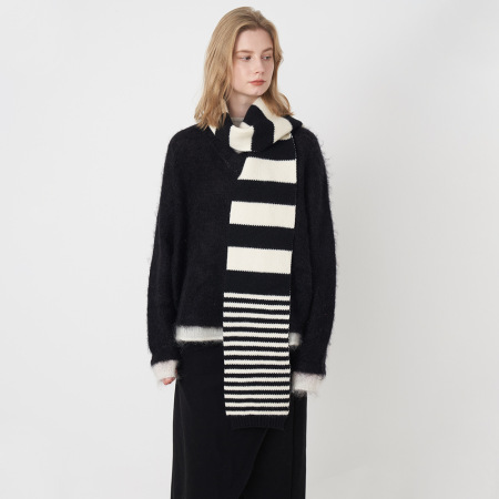 Écharpe d'hiver en fibre synthétique à rayures noires et blanches pour femme, 1 pièce 2