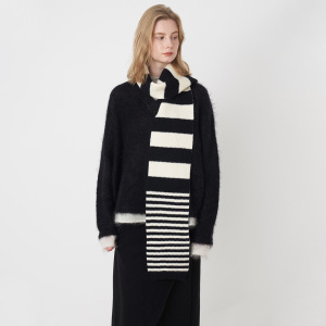 Écharpe D'Hiver En Fibre Synthétique À Rayures Noires Et Blanches Pour Femme, 1 Pièce h5 Image2