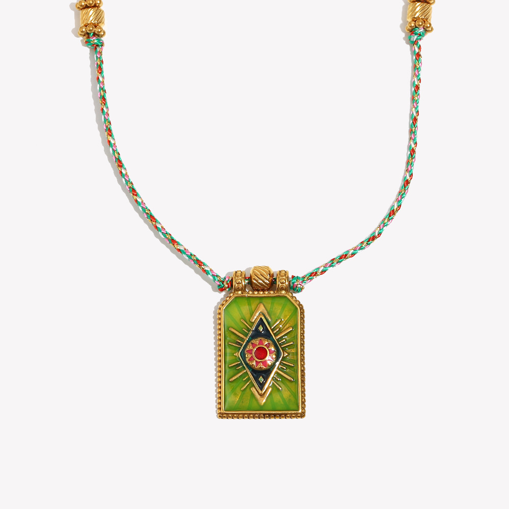 Collier Tressé Luxueux Pour Femme, En Acier Inoxydable, Couleur Or, Avec Pendentif Œil De Tarot (1 Pièce) 