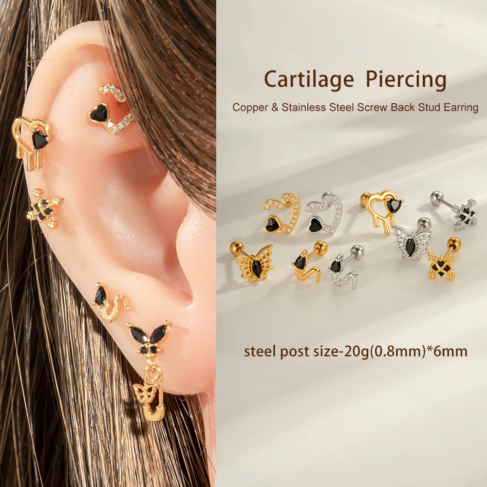Boucle D'Oreille Piercing Serpent Papillon Cuivre Or Zircon 1 Pièce Image4