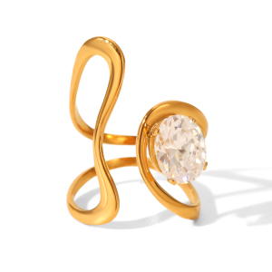 Bague Luxueuse En Acier Inoxydable Et Zircone Pour Femme, Forme Irrégulière, 1 Pièce h5 