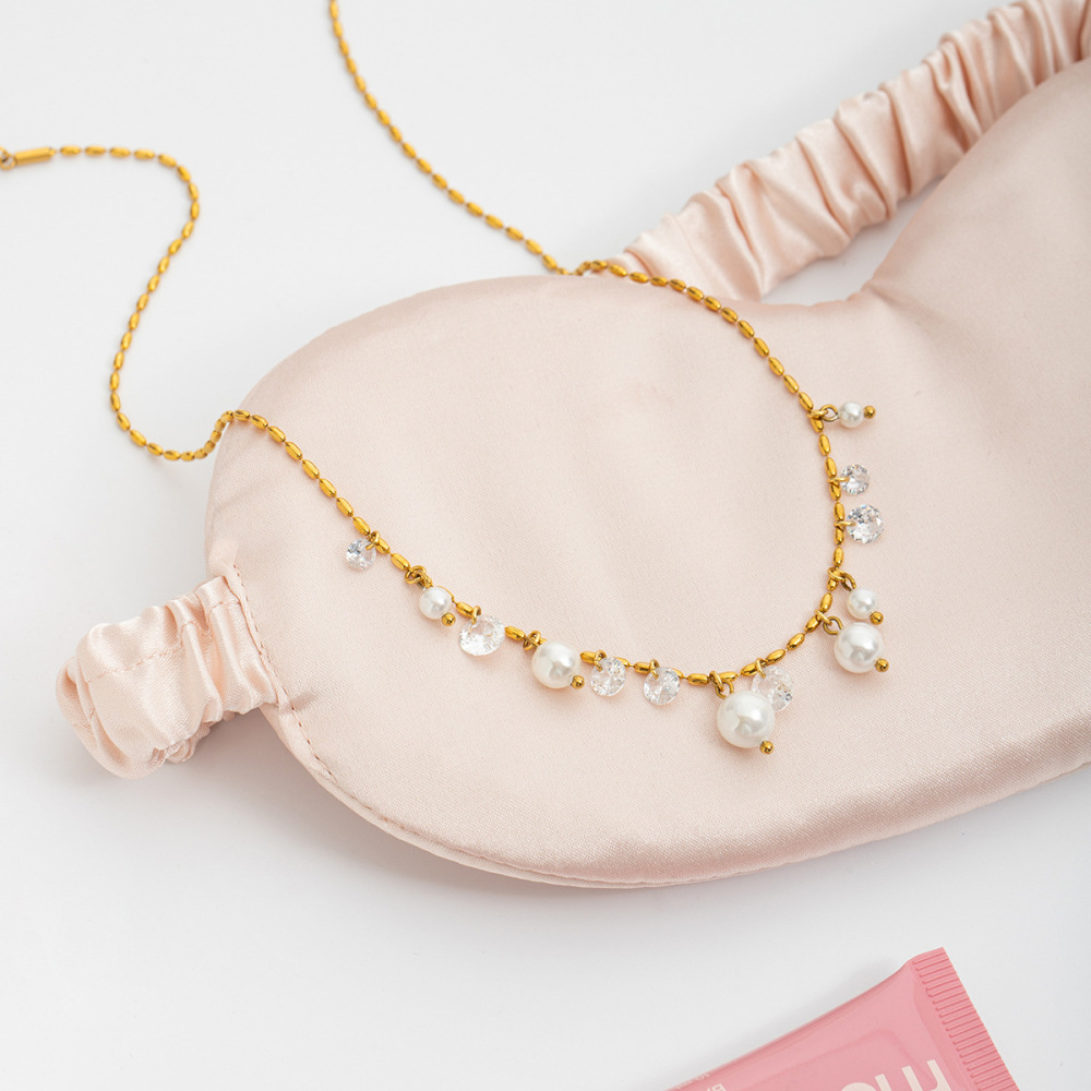Collier Pendentif Élégant Pour Femme, En Acier Inoxydable Doré, Avec Pompon (1 Pièce) Image4