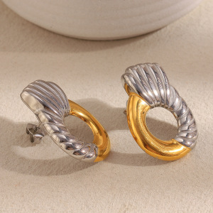 1 Paire De Boucles D'Oreilles Puces Décontractées Rondes En Acier Inoxydable Étanche Couleur Or Pour Femme h5 Image6