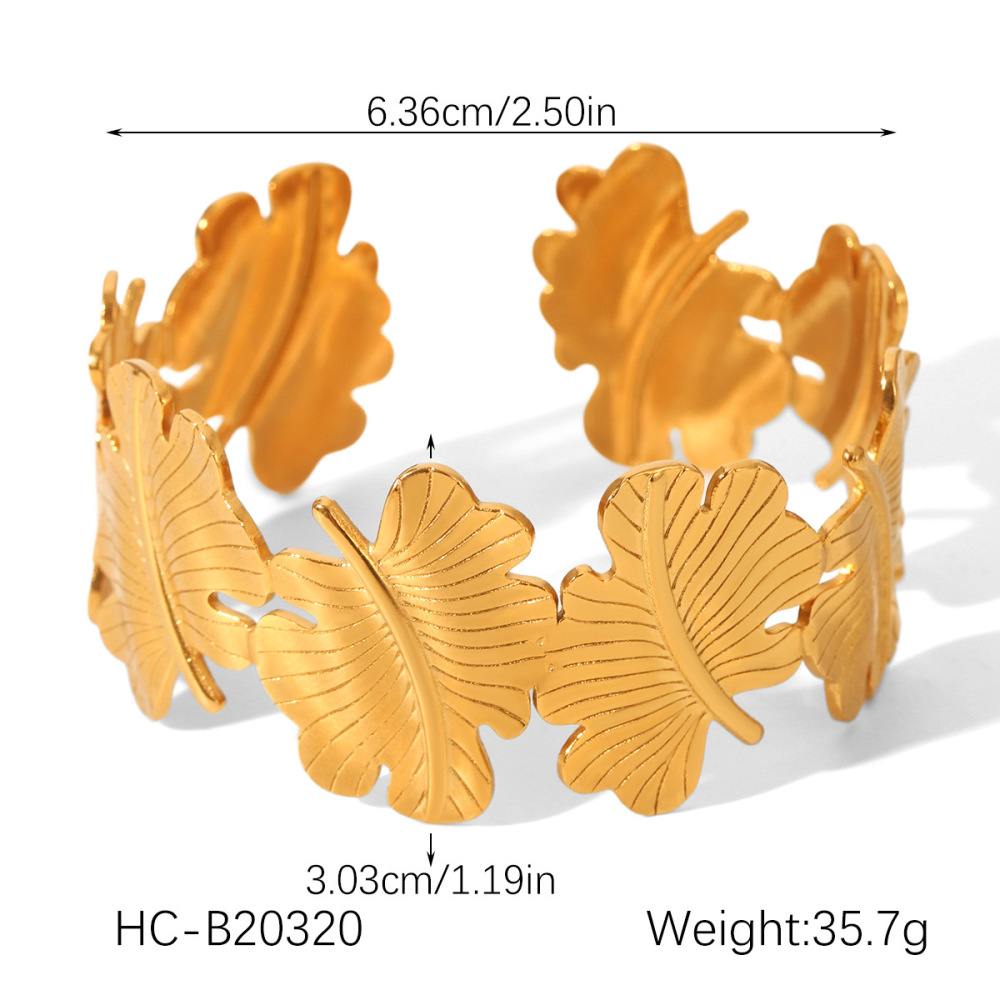 Bracelet Jonc Pour Femme Daily Leaf En Acier Inoxydable, Étanche, Couleur Or (1 Pièce) Image2