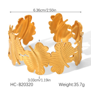 Bracelet Jonc Pour Femme Daily Leaf En Acier Inoxydable, Étanche, Couleur Or (1 Pièce) h5 Image2