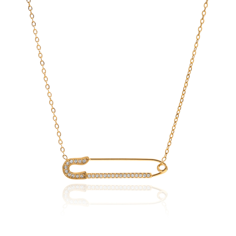 Collier Pendentif Femme Classique En Forme De Trombone, En Acier Inoxydable Étanche, Couleur Or (1 Pièce) 