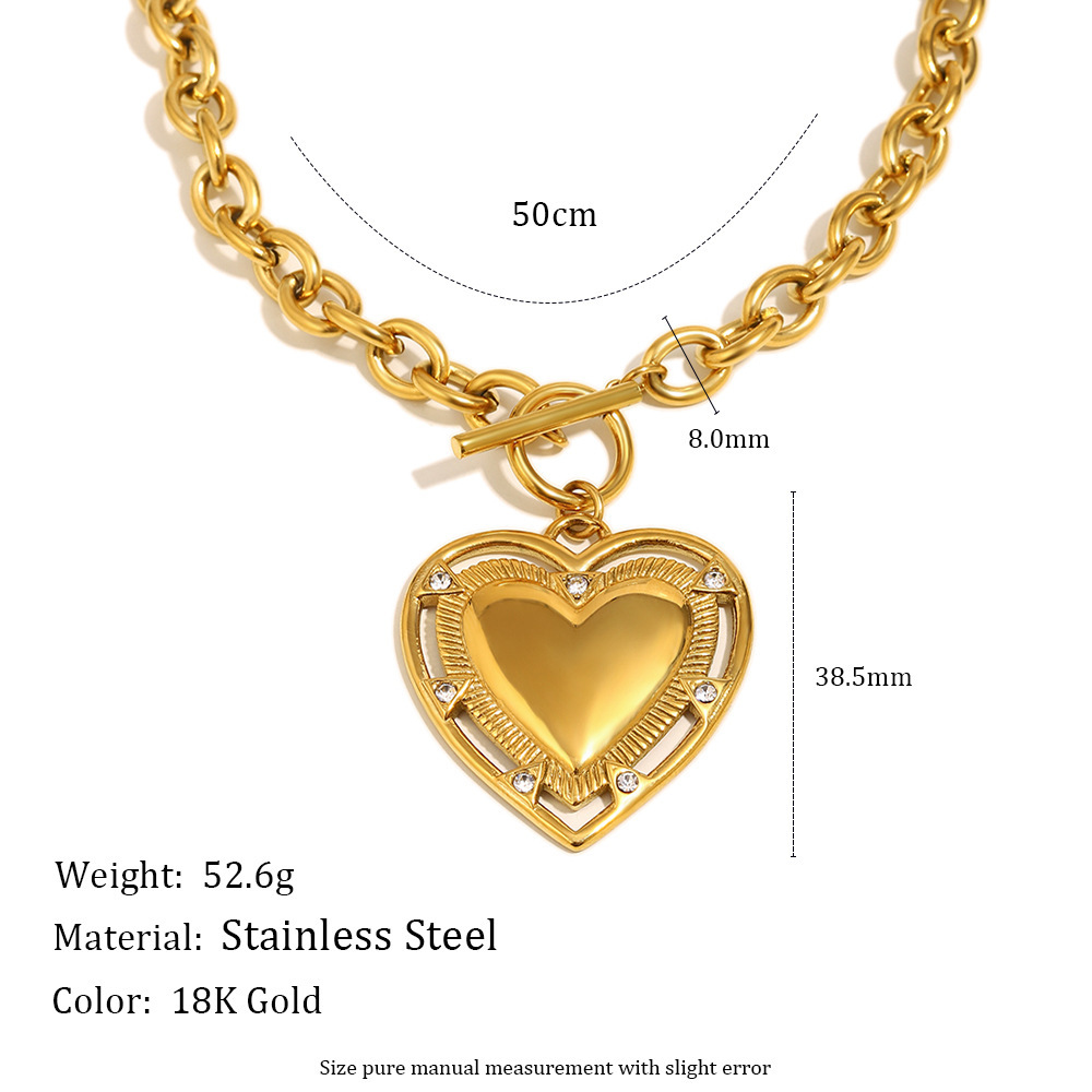 Collier Pendentif Femme En Acier Inoxydable Doré, Délicat, En Forme De Cœur (1 Pièce) Image2