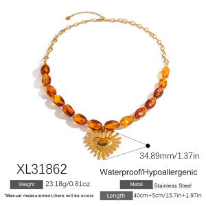 Collier Élégant En Forme De Cœur, En Acier Inoxydable, Imperméable Et Orné De Pierres Naturelles, Pour Femme (1 Pièce) h5 Image2