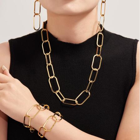 Ensembles De Bijoux Pour Femmes Simple Squircle En Acier Inoxydable Étanche Couleur Or