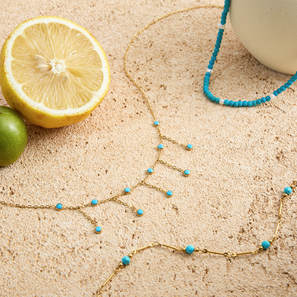 Collier Classique Pour Femme En Acier Inoxydable Calaite, Couleur Or, Avec Pierre Naturelle Et Chaîne, 1 Pièce Image2