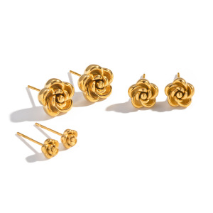 1 Paire De Boucles D'Oreilles Puces Pour Femme, En Acier Inoxydable, Couleur Or, Motif Floral, Série Simple h5 Image5