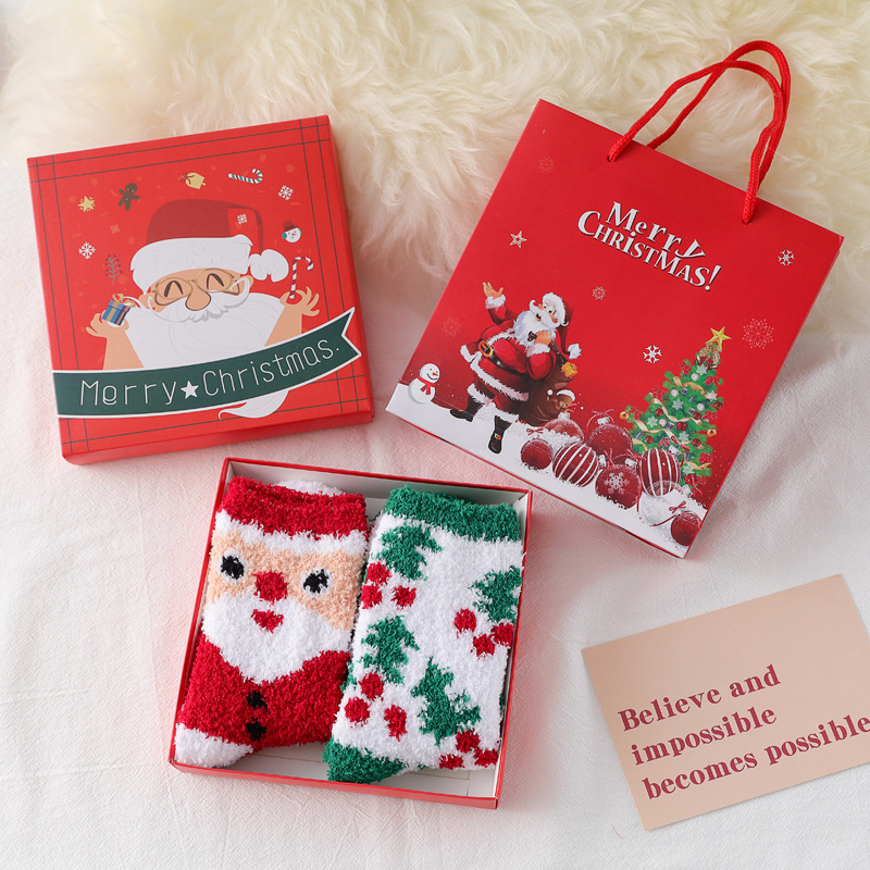 Coffret Cadeau De Noël En Polaire Corail Épaisse Pour Femmes, Chaussettes Mi-Mollet