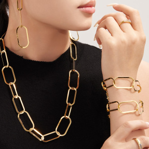 Ensembles De Bijoux Pour Femmes Simple Squircle En Acier Inoxydable Étanche Couleur Or h5 Image5