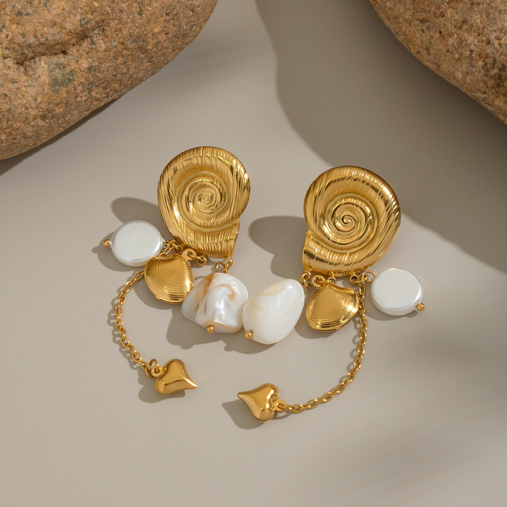 Boucles D'Oreilles Pendantes En Acier Inoxydable Doré, Étanches, En Forme De Coquillage (1 Paire) Image2
