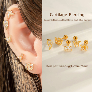 Boucle D'Oreille Piercing Papillon En Cuivre Doré Et Zircon h5 Image4