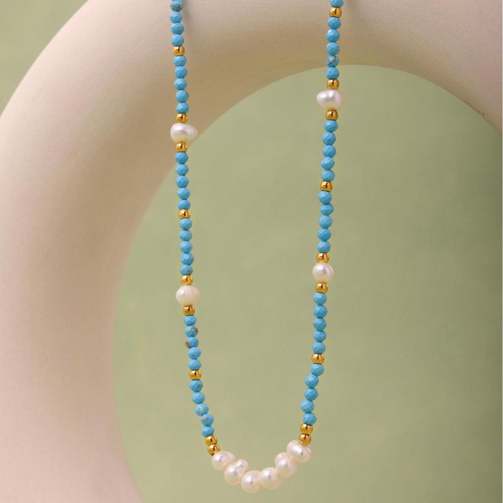 Ensembles De Bijoux Pour Femmes En Perles De Calaïte, Acier Inoxydable, Pierre Naturelle Dorée, Imperméables h5Image6