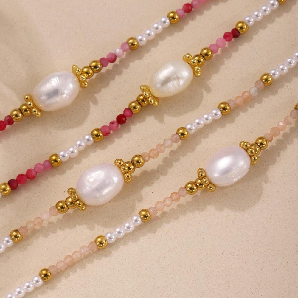Collier Classique Pour Femme En Acier Inoxydable, Étanche, Couleur Or, Orné De Pierres Naturelles (1 Pièce) h5Image6
