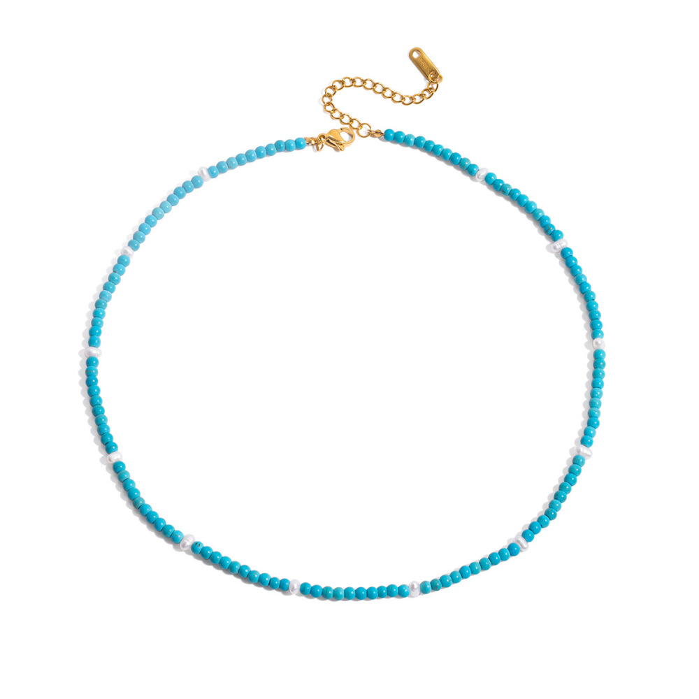 Collier De Perles En Calaïte Classique Pour Femme, Pierres Naturelles, Couleur Or, 1 Pièce 