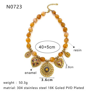 Collier Pendentif Luxueux En Résine Couleur Or En Forme De Cœur Et De Fleur, 1 Pièce h5 Image2