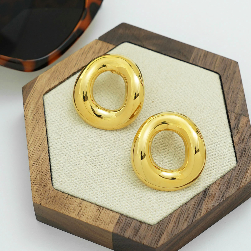 Boucles D'Oreilles Puces Élégantes Pour Femme, En Acier Inoxydable Doré, Imperméables, De Forme Irrégulière (1 Pièce). Image5