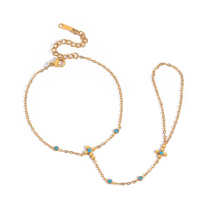Bracelet Bague Femme En Acier Inoxydable Doré, Orné De Perles De Calaïte (1 Pièce). h5 