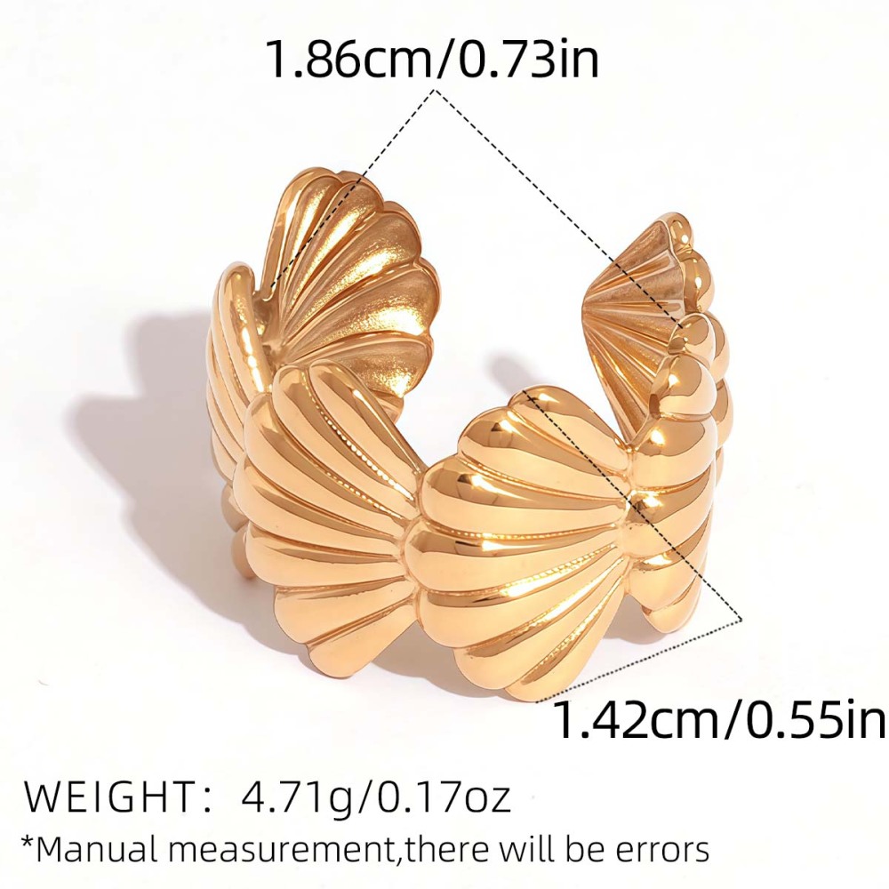 Bague Femme Simple Et Décontractée En Acier Inoxydable, Couleur Or, Imperméable, Avec Coquillage. Image2