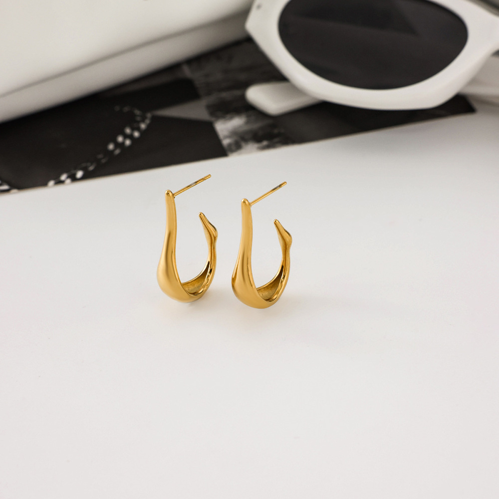 1 Paire De Boucles D'Oreilles Créoles Chics En Acier Inoxydable, Étanches, Couleur Or, Pour Femme. Image5