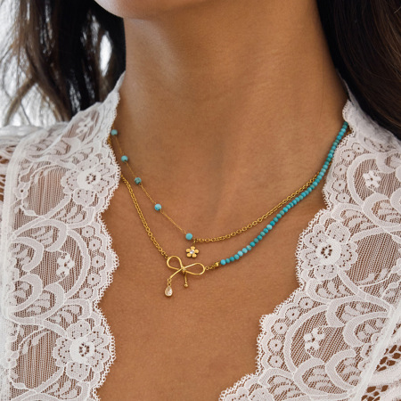 Collier à plusieurs rangs pour femme, orné d'un nœud papillon élégant, en acier inoxydable imperméable et couleur or (1 pièce)