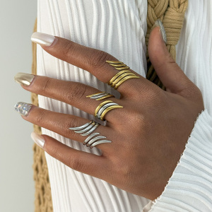 Bague Femme Simple En Acier Inoxydable Étanche Couleur Or, Ornée D'Ailes (1 Pièce) h5 Image4