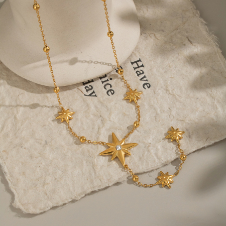 Ensemble de colliers et colliers en acier inoxydable imperméable couleur or avec étoiles 2
