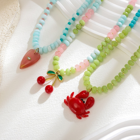 Collier de perles romantique en acier inoxydable doré, imperméable, avec cœur et pierre naturelle (1 pièce) 2