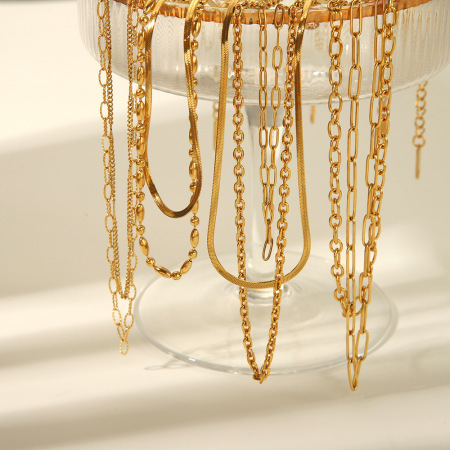Colliers à maillons pour femmes, collection Simple Series Daily Chain, en acier inoxydable étanche, couleur or 2