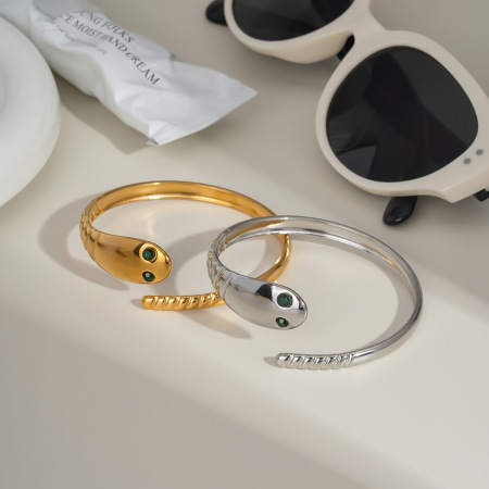 Bracelet manchette en acier inoxydable doré en forme de serpent, 1 pièce