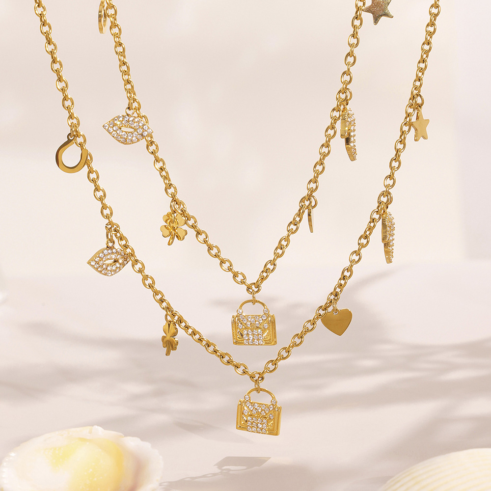 Ensembles De Bijoux Pour Femmes En Acier Inoxydable Imperméable, Motif Cœur Et Trèfle, Couleur Or. Image3