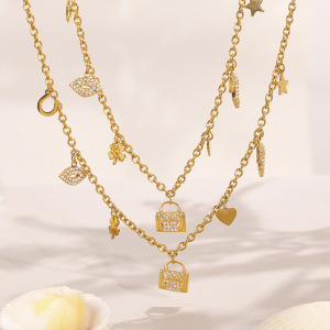 Ensembles De Bijoux Pour Femmes En Acier Inoxydable Imperméable, Motif Cœur Et Trèfle, Couleur Or. h5 Image3