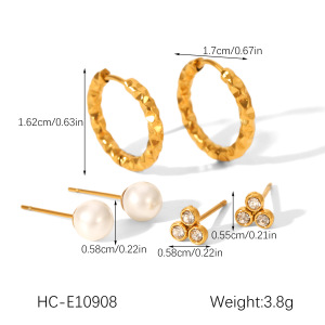 1 Paire De Boucles D'Oreilles Puces Luxueuses Pour Femme, En Acier Inoxydable Doré, Imperméables, De Forme Irrégulière Et Serties De Zircon. h5 Image2