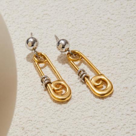 Boucles d'oreilles pendantes pour femme, style trombone moderne, en acier inoxydable étanche, couleur or (1 paire).
