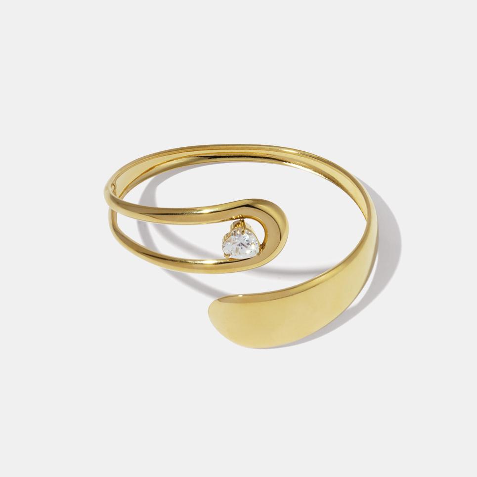 Bracelet Manchette En Acier Inoxydable Étanche Avec Zircon, Forme Irrégulière Et Ajourée Image2