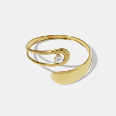 Bracelet manchette en acier inoxydable étanche avec zircon, forme irrégulière et ajourée 2