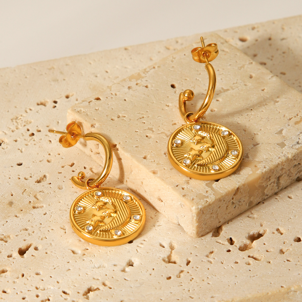 1 Paire De Boucles D'Oreilles Pendantes Daily Cross Pour Femme, En Acier Inoxydable Étanche, Couleur Or, Avec Zircon. Image6