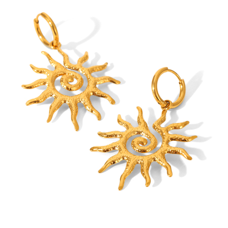 1 paire de boucles d'oreilles pendantes Daily Sun pour femme, en acier inoxydable étanche, couleur or.